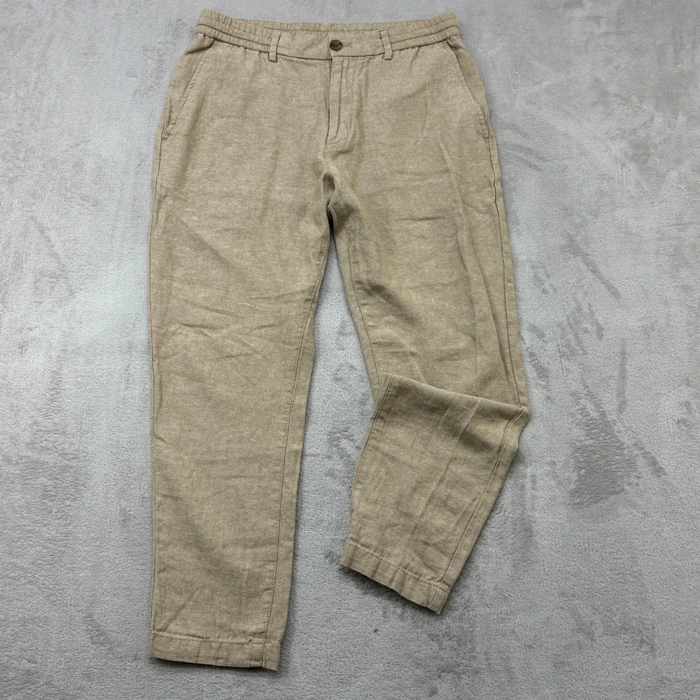 Banana Republic Athletic Linen Pants Mens 30x30 Khaki Tapered Casual Vacation